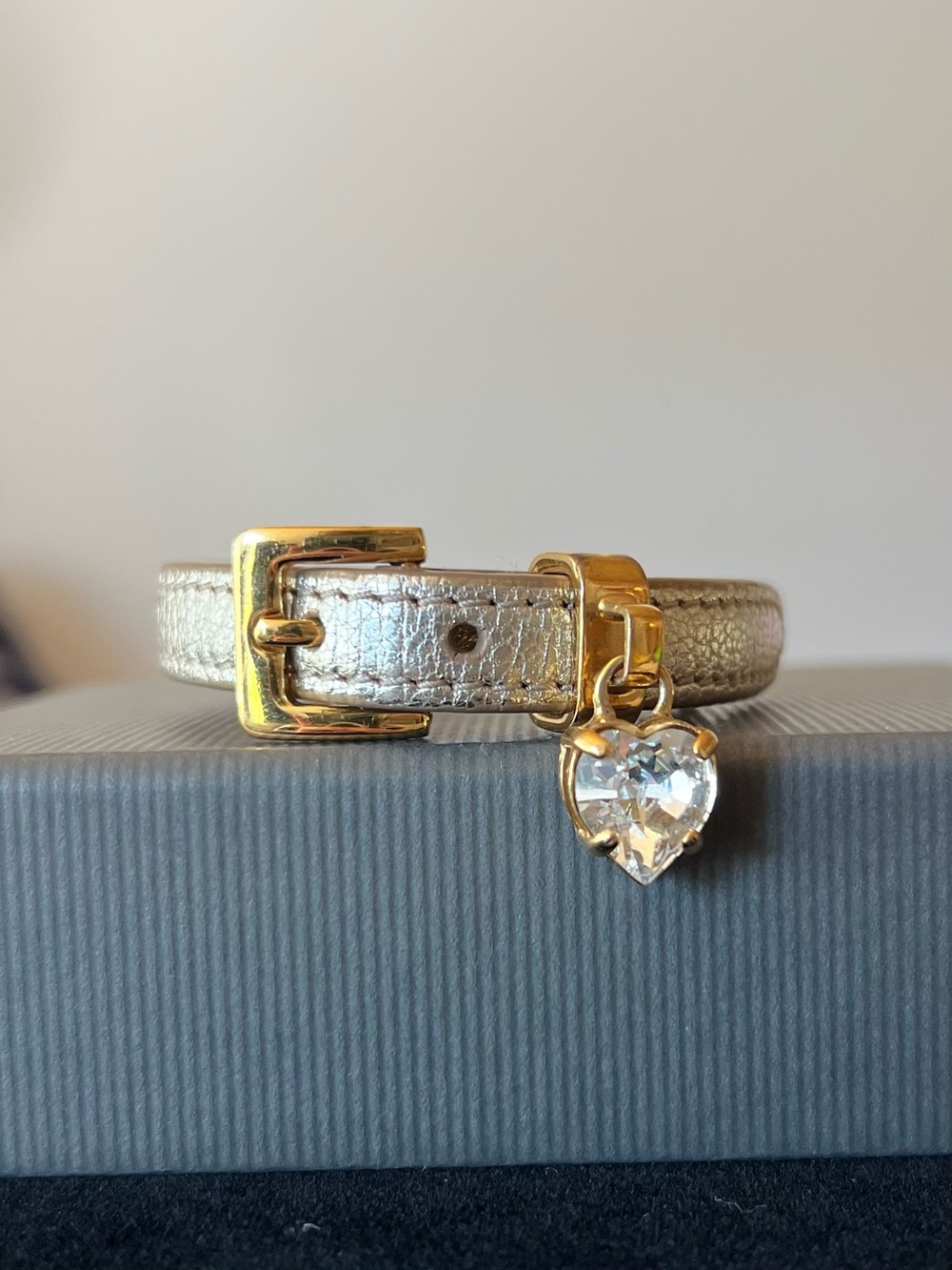 Miu Miu Metallic Leather Bracelet with Goldtone Metal & Rhinestone